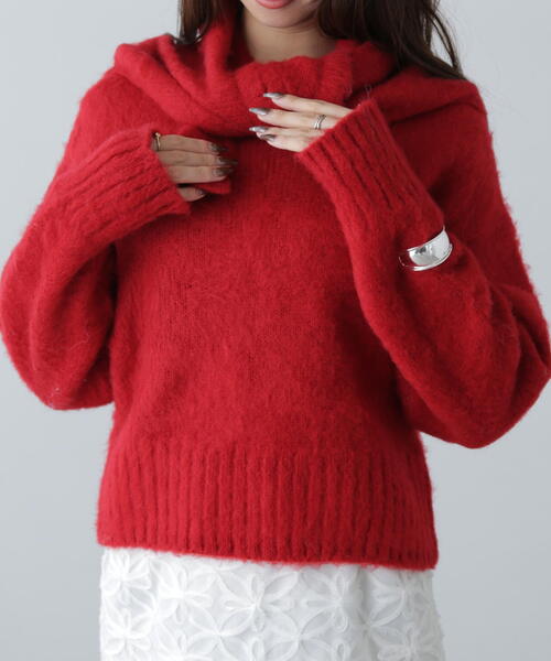 FREE'S MART（フリーズマート）の「◆スカーフ付きシャギーニット（ニット/セーター・レディース・レッド/ホワイト/グレー・FREE）」の3枚目の写真