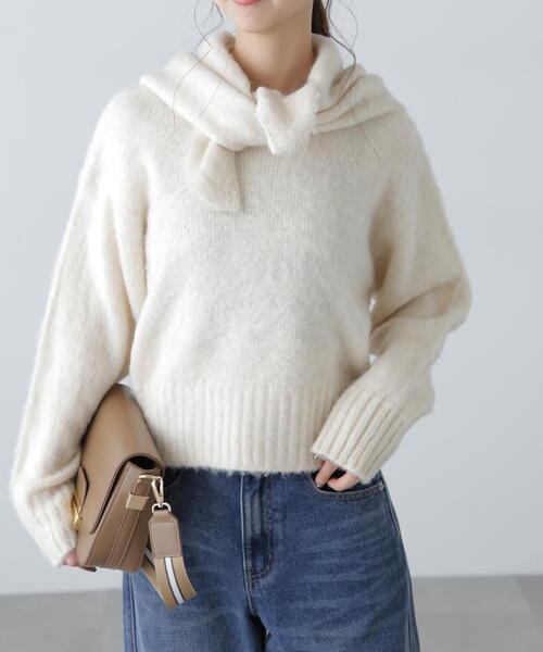 FREE'S MART（フリーズマート）の「◆スカーフ付きシャギーニット（ニット/セーター・レディース・レッド/ホワイト/グレー・FREE）」の9枚目の写真