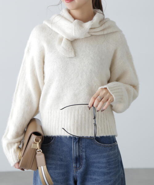 FREE'S MART（フリーズマート）の「◆スカーフ付きシャギーニット（ニット/セーター・レディース・レッド/ホワイト/グレー・FREE）」の10枚目の写真