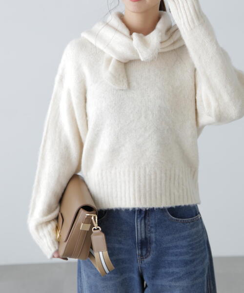 FREE'S MART（フリーズマート）の「◆スカーフ付きシャギーニット（ニット/セーター・レディース・レッド/ホワイト/グレー・FREE）」の14枚目の写真