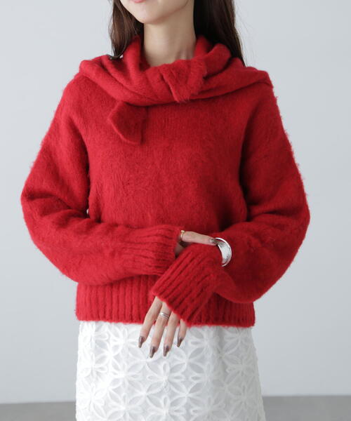 FREE'S MART（フリーズマート）の「◆スカーフ付きシャギーニット（ニット/セーター・レディース・レッド/ホワイト/グレー・FREE）」の22枚目の写真