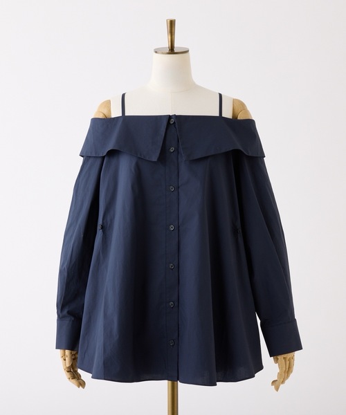 one after another NICE CLAUP(ワンアフターアナザーナイスクラップ)の「マルチway/オフショルロングシャツ(シャツ/ブラウス・レディース・ネイビー/ベージュ系その他/オフホワイト/ブルー系その他・FREE)」の5枚目の写真