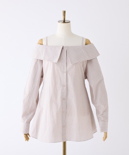 one after another NICE CLAUP(ワンアフターアナザーナイスクラップ)の「マルチway/オフショルロングシャツ(シャツ/ブラウス・レディース・ネイビー/ベージュ系その他/オフホワイト/ブルー系その他・FREE)」の7枚目の写真