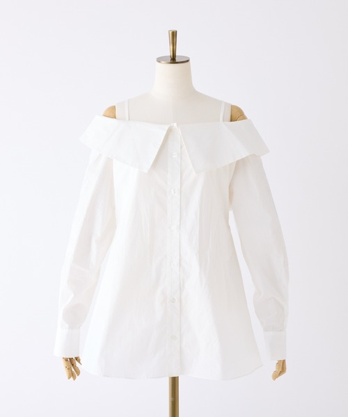 one after another NICE CLAUP(ワンアフターアナザーナイスクラップ)の「マルチway/オフショルロングシャツ(シャツ/ブラウス・レディース・ネイビー/ベージュ系その他/オフホワイト/ブルー系その他・FREE)」の6枚目の写真