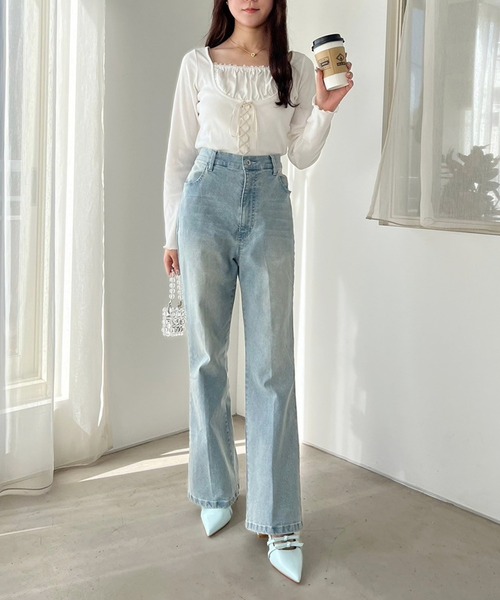 one after another NICE CLAUP(ワンアフターアナザーナイスクラップ)の「リボン付きポインテッドストラップシューズ(パンプス・レディース・サックスブルー/アイボリー/ブラック・M/L/S)」の10枚目の写真