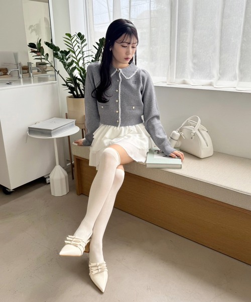 パンプスナイスクラップリボン付きポインテッドストラップシューズ
