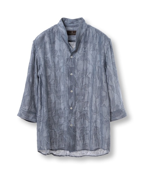 MEN'S BIGI（メンズビギ）の「総柄シアージャカード7分袖オープンカラーシャツ（シャツ/ブラウス・メンズ・ブラウン/ブラック/ブルー・02/01/03）」の3枚目の写真