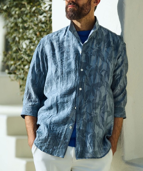 セール】総柄シアージャカード7分袖オープンカラーシャツ（シャツ