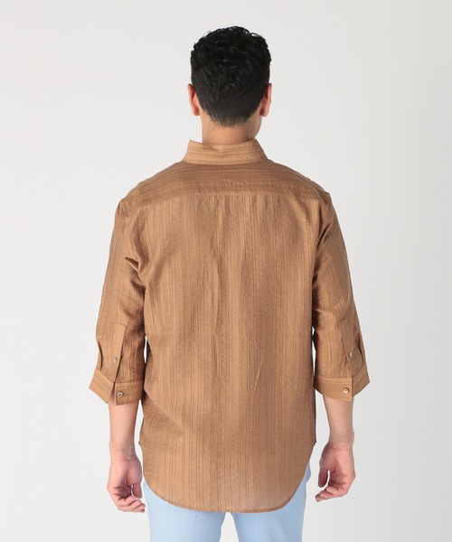 MEN'S BIGI（メンズビギ）の「総柄シアージャカード7分袖オープンカラーシャツ（シャツ/ブラウス・メンズ・ブラウン/ブラック/ブルー・02/01/03）」の5枚目の写真