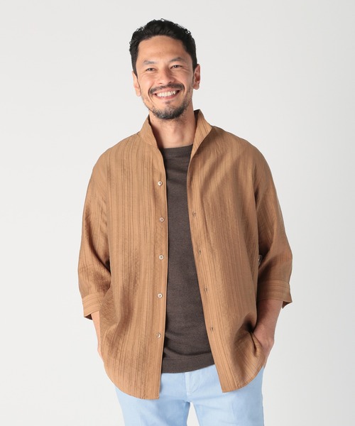 MEN'S BIGI（メンズビギ）の「総柄シアージャカード7分袖オープンカラーシャツ（シャツ/ブラウス・メンズ・ブラウン/ブラック/ブルー・02/01/03）」の6枚目の写真