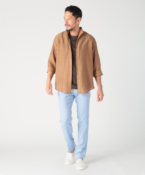 MEN'S BIGI（メンズビギ）の「総柄シアージャカード7分袖オープンカラーシャツ（シャツ/ブラウス・メンズ・ブラウン/ブラック/ブルー・02/01/03）」の9枚目の写真