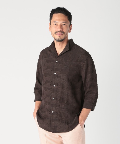 MEN'S BIGI（メンズビギ）の「総柄シアージャカード7分袖オープンカラーシャツ（シャツ/ブラウス・メンズ・ブラウン/ブラック/ブルー・02/01/03）」の8枚目の写真