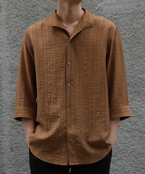 MEN'S BIGI（メンズビギ）の「総柄シアージャカード7分袖オープンカラーシャツ（シャツ/ブラウス・メンズ・ブラウン/ブラック/ブルー・02/01/03）」の15枚目の写真
