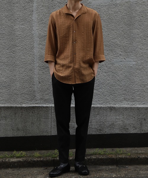 MEN'S BIGI（メンズビギ）の「総柄シアージャカード7分袖オープンカラーシャツ（シャツ/ブラウス・メンズ・ブラウン/ブラック/ブルー・02/01/03）」の18枚目の写真