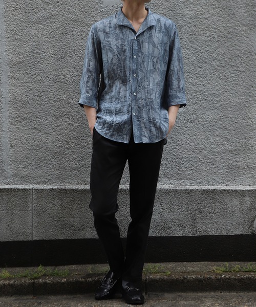 MEN'S BIGI（メンズビギ）の「総柄シアージャカード7分袖オープンカラーシャツ（シャツ/ブラウス・メンズ・ブラウン/ブラック/ブルー・02/01/03）」の16枚目の写真