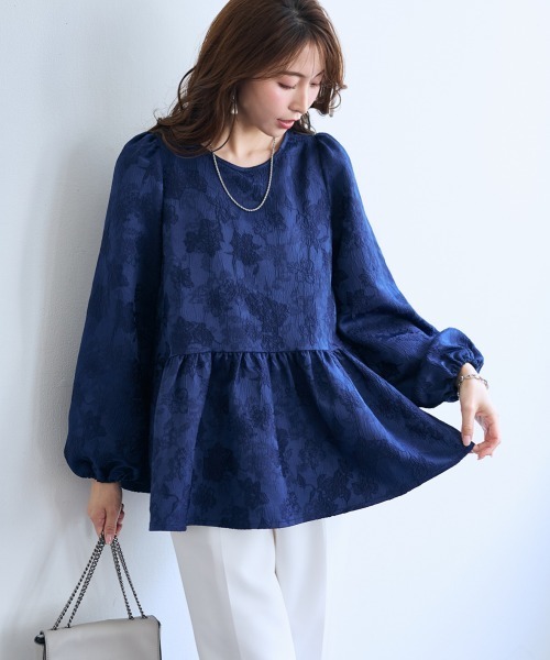 ジャガード ペプラムトップス セール】＜大きいサイズ＞ジャガードペプラムトップス【OtonaSMILE