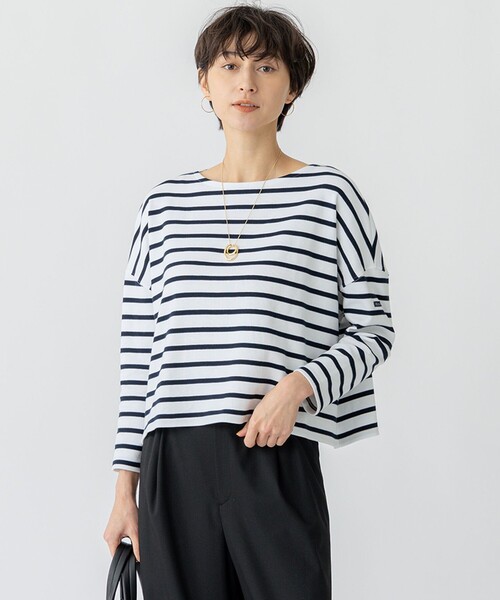 23区 L(ニジュウサンクオオキイサイズ)の「【洗える】Armor-lux スムース クロップド ボーダー カットソー(Tシャツ/カットソー・レディース・レッド系1/カーキ系1/パイングリーン系1/ネイビー系1・44/46)」の3枚目の写真