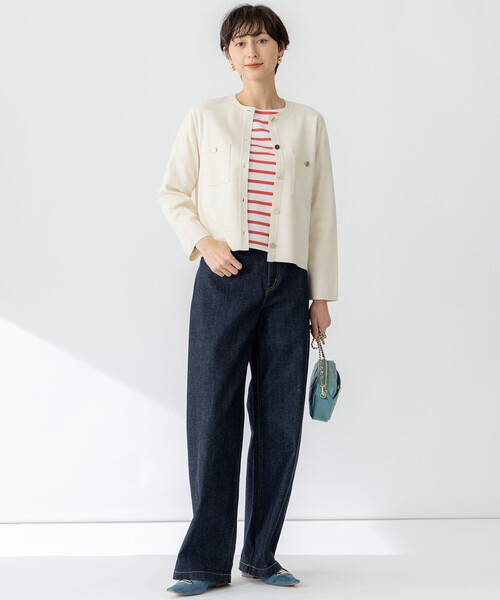 23区 L(ニジュウサンクオオキイサイズ)の「【洗える】Armor-lux スムース クロップド ボーダー カットソー(Tシャツ/カットソー・レディース・レッド系1/カーキ系1/パイングリーン系1/ネイビー系1・44/46)」の8枚目の写真