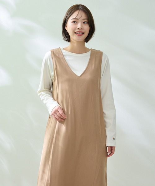 Arnold Palmer（アーノルドパーマー）の「Vネック Aライン ジャンスカ（ジャンパースカート・レディース・ベージュ/チャコールグレー・M/S/L）」の7枚目の写真