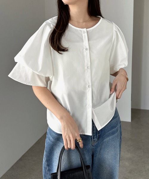 andme(アンドミー)の「バルーンスリーブ2wayシャツブラウス(シャツ/ブラウス・レディース・ライトブルー/オフホワイト/ブラック・L/M)」の14枚目の写真