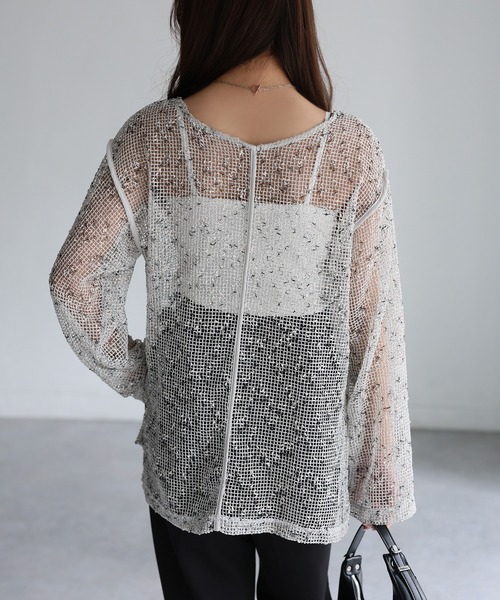 Riberry（リベリー）の「前後2WAY透かし編みメッシュニットプルオーバー（Tシャツ/カットソー・レディース・ブラック/アイボリー/ベージュ・FREE）」の13枚目の写真