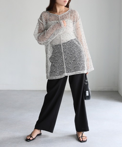 Riberry（リベリー）の「前後2WAY透かし編みメッシュニットプルオーバー（Tシャツ/カットソー・レディース・ブラック/アイボリー/ベージュ・FREE）」の19枚目の写真