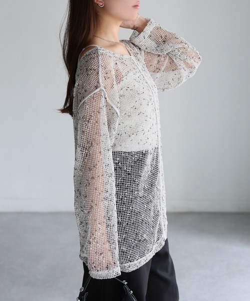 Riberry（リベリー）の「前後2WAY透かし編みメッシュニットプルオーバー（Tシャツ/カットソー・レディース・ブラック/アイボリー/ベージュ・FREE）」の17枚目の写真