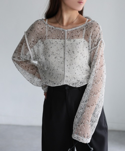 Riberry（リベリー）の「前後2WAY透かし編みメッシュニットプルオーバー（Tシャツ/カットソー・レディース・ブラック/アイボリー/ベージュ・FREE）」の15枚目の写真