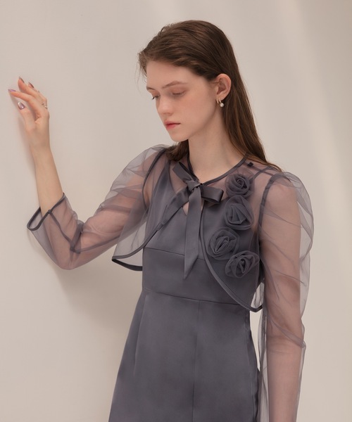 LEJA】ローズボレロシアースリーブIラインドレスワンピース美脚効果