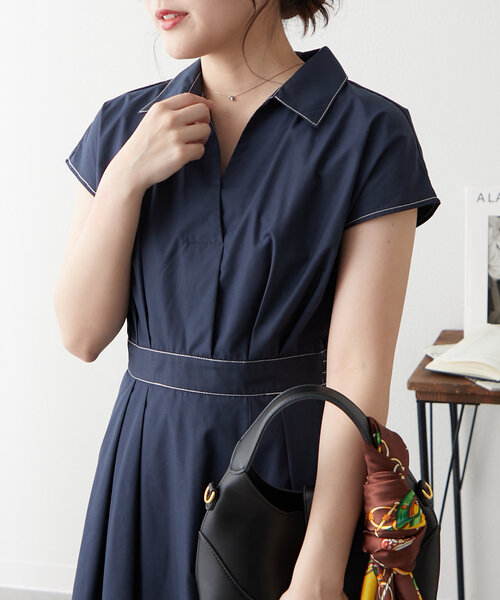 Another Branch olive des olive(アナザーブランチオリーブデオリーブ)の「配色ステッチスキッパーワンピ(ワンピース・レディース・ブルー系その他/ネイビー/グレイッシュベージュ/カーキ/ブラック系その他/ピンク/チェック/グリーン/サックスブルー/ブラウン・FREE)」の21枚目の写真