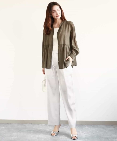 MK MICHEL KLEIN（エムケーミッシェルクラン）の「リラックスサテンテーパードパンツ/洗える（その他パンツ・レディース・ダークグレー/ライトグレー・38）」の16枚目の写真