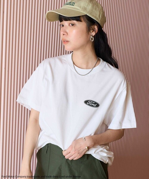 00s 45rpm& ロゴプリントＴシャツ F カーキ セール】Ford CAR レトロプリントTシャツ/車プリント Tシャツ（T