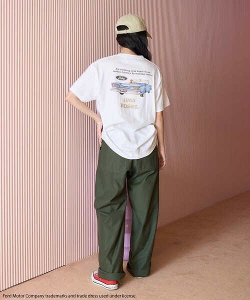 00s 45rpm& ロゴプリントＴシャツ F カーキ セール】Ford CAR レトロプリントTシャツ/車プリント Tシャツ（T