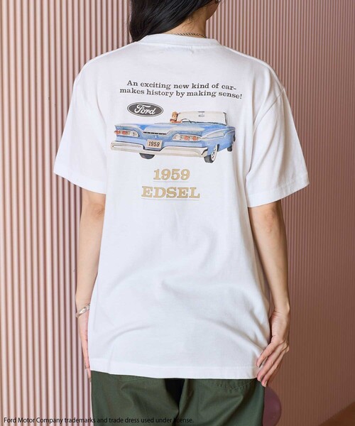 00s 45rpm& ロゴプリントＴシャツ F カーキ セール】Ford CAR レトロプリントTシャツ/車プリント Tシャツ（T