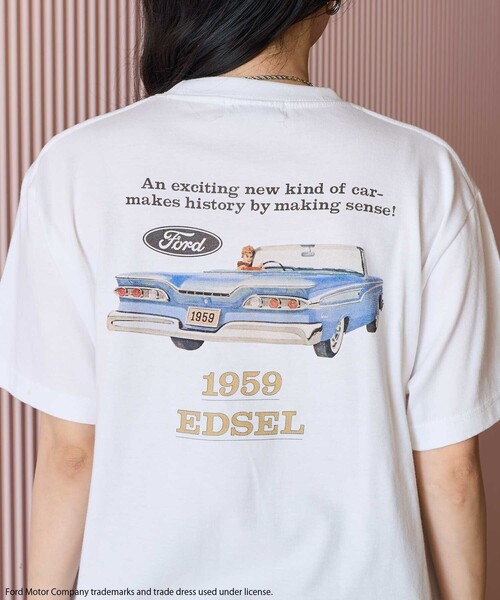 00s 45rpm& ロゴプリントＴシャツ F カーキ セール】Ford CAR レトロプリントTシャツ/車プリント Tシャツ（T