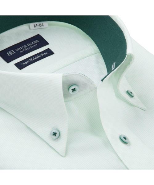 TOKYO SHIRTS（トウキョウシャツ）の「超形態安定ノーアイロン ボタンダウン 長袖ビジネスワイシャツ（ビジネスシャツ・メンズ・ライトグリーン・首回り37cm-裄丈80cm/首回り39cm-裄丈80cm/首回り39cm-裄丈84cm/首回り41cm-裄丈82cm/首回り41cm-裄丈86cm/首回り42cm-裄丈82cm/首回り42cm-裄丈86cm/首回り43cm-裄丈82cm/首回り43cm-裄丈86cm）」の2枚目の写真
