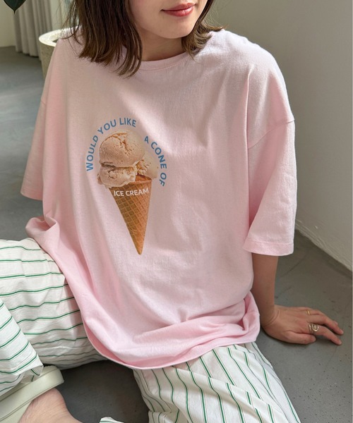 PILIT(ピリット)の「カラフルCAFEプリントTee(Tシャツ/カットソー・レディース・ブルー/ラベンダー/ピンク・MEDIUM)」の3枚目の写真