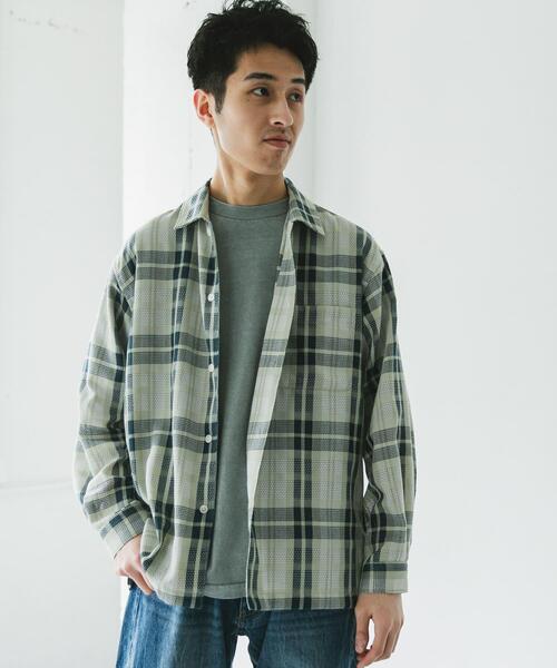 URBAN RESEARCH DOORS（アーバンリサーチドアーズ）の「カラミ織ロングスリーブチェックシャツ（シャツ/ブラウス・メンズ・ブラック系その他/グリーン系その他/ブルー系その他・MEDIUM/LARGE）」の9枚目の写真