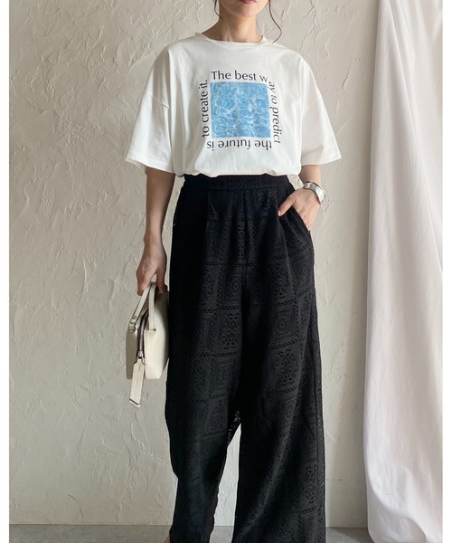 MEDM プリントTシャツ 半袖 オーバーサイズ カジュアル トップス セール】オーバーサイズロゴフォトプリント半袖メタリック箔