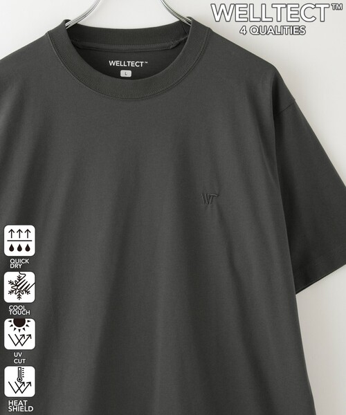 coen(コーエン)の「【WELLTECT】ロゴ刺繍Tシャツ ー吸水速乾、接触冷感、UVカット、遮熱ー(Tシャツ/カットソー・メンズ・オフホワイト/ターコイズブルー/ブラック/ダークブラウン/ダークグレー/ベージュ・S/M/L/XL)」の4枚目の写真