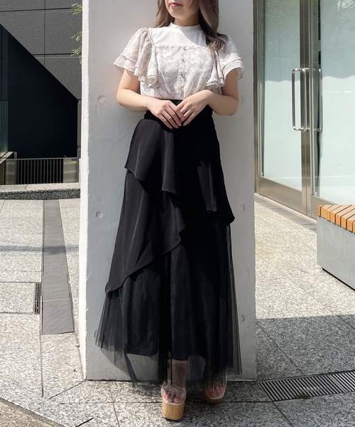 【関税込み】SEA NY ミディアムスカート セール】【やわらかデニム】ハート刺しゅうフレアスカート