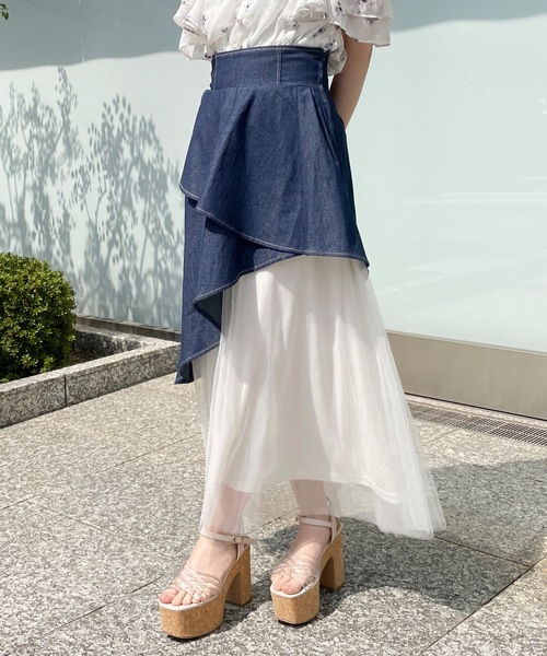 abc une face(アーベーセーアンフェイス)の「レイヤードイレヘムスカート(スカート・レディース・ネイビー/ホワイト/ブラック・FREE)」の19枚目の写真