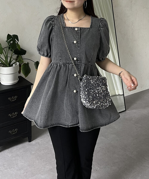 prose verse（プロズヴェール）の「パールボタンデニムペプラムブラウス（シャツ/ブラウス・レディース・ブラック/サックスブルー・MEDIUM/LARGE）」の5枚目の写真