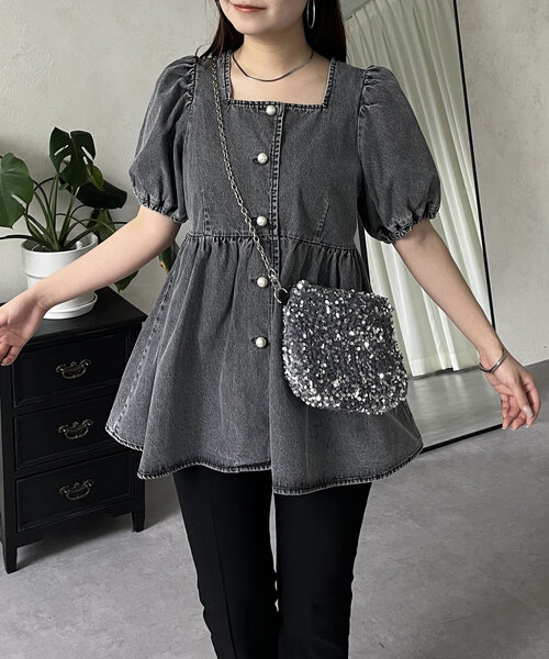 prose verse（プロズヴェール）の「パールボタンデニムペプラムブラウス（シャツ/ブラウス・レディース・ブラック/サックスブルー・MEDIUM/LARGE）」の13枚目の写真