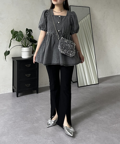 prose verse（プロズヴェール）の「パールボタンデニムペプラムブラウス（シャツ/ブラウス・レディース・ブラック/サックスブルー・MEDIUM/LARGE）」の21枚目の写真