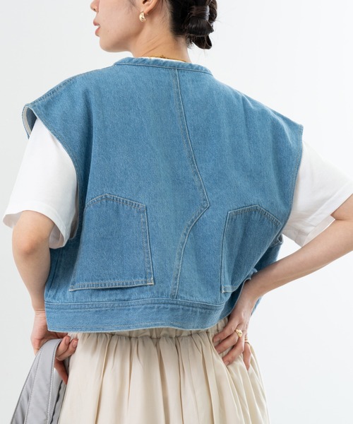 SABUROKU(サブロク)の「【SABUROKU】トレンド を 押さえた コンパクト な デニムベスト が登場!(ベスト・レディース・ブルー/インディゴブルー・M)」の5枚目の写真