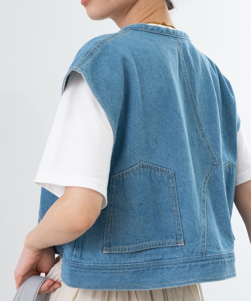 SABUROKU(サブロク)の「【SABUROKU】トレンド を 押さえた コンパクト な デニムベスト が登場!(ベスト・レディース・ブルー/インディゴブルー・M)」の6枚目の写真
