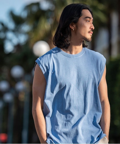 JEMORGAN(ジェーイーモーガン)の「『JEMORGAN LONG JOHNS/ジェーイーモーガンロングジョーンズ』16/- OE天竺ピグメントノースリーブ【+】(Tシャツ/カットソー・メンズ・サックスブルー/グリーン/ブラック/パープル/オレンジ/オフホワイト・XL/L/M)」の4枚目の写真