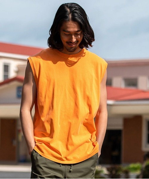 JEMORGAN(ジェーイーモーガン)の「『JEMORGAN LONG JOHNS/ジェーイーモーガンロングジョーンズ』16/- OE天竺ピグメントノースリーブ【+】(Tシャツ/カットソー・メンズ・サックスブルー/グリーン/ブラック/パープル/オレンジ/オフホワイト・XL/L/M)」の6枚目の写真