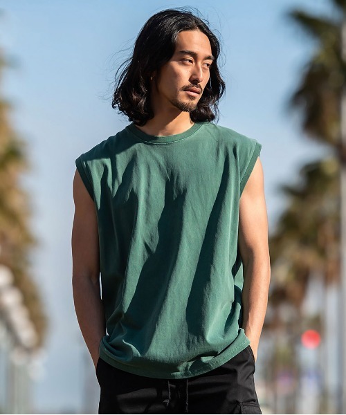 JEMORGAN(ジェーイーモーガン)の「『JEMORGAN LONG JOHNS/ジェーイーモーガンロングジョーンズ』16/- OE天竺ピグメントノースリーブ【+】(Tシャツ/カットソー・メンズ・サックスブルー/グリーン/ブラック/パープル/オレンジ/オフホワイト・XL/L/M)」の3枚目の写真